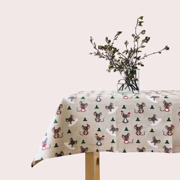 Christmas Mouse Linen Tablecloth Christmas Mouse Linen Tablecloth