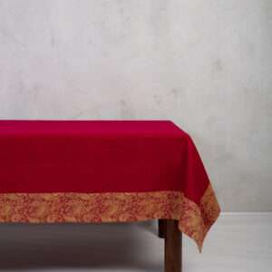 Bordeaux Linen Tablecloth With Yellow Gold Paisley Border