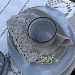 Classic Grey Linen Napkins with Lace