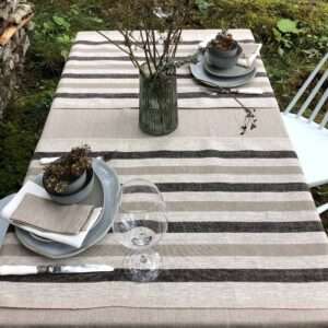 Rustic Linen Table Runner - Black and Grey Stripes