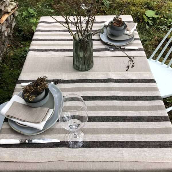 Rustic Linen Table Runner - Black and Grey Stripes Rustic Linen Table Runner - Black and Grey Stripes