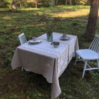Classic White Linen Runner with Lace