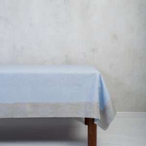 LIGHT BLUE LINEN TABLECLOTH WITH LIGHT BLUE PAISLEY BORDER