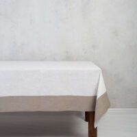 Classic White Linen Tablecloth With Grey Border