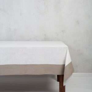 Classic White Linen Tablecloth With Grey Border