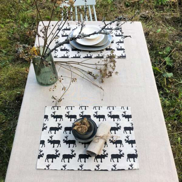 Black Reindeers Linen Placemat Black Reindeers Linen Placemat