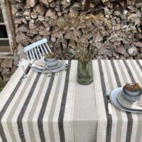 Rustic Linen Table Runner - Black and Grey Stripes