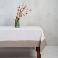 Classic White Linen Tablecloth With Grey Border