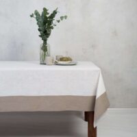 Classic White Linen Tablecloth With Grey Border