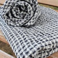 Half-linen Waffle Towel With Black And White Squares