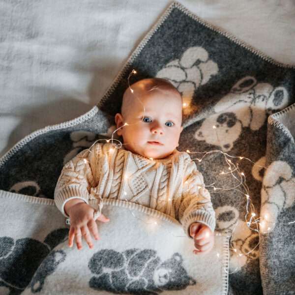 Wool Baby Blanket - Grey Teddy Bear Wool Baby Blanket - Grey Teddy Bear
