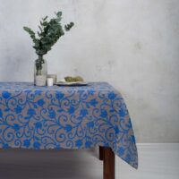 Blue Flower Ornament Linen Tablecloth