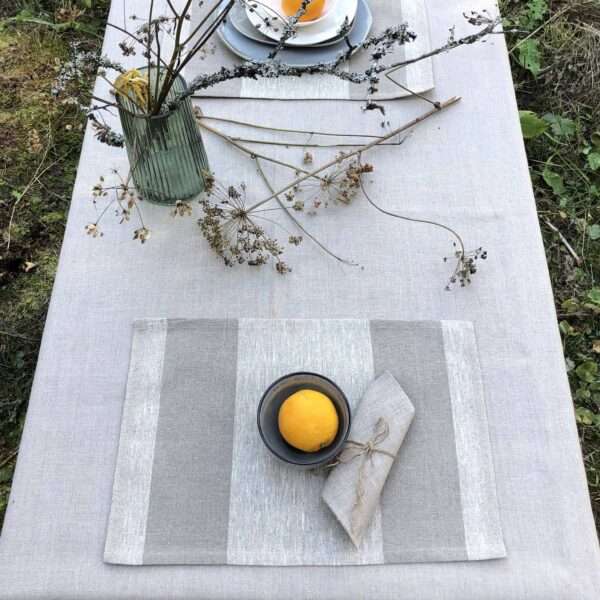 Two Beige Stripes Rustic Linen Placemat Two Beige Stripes Rustic Linen Placemat