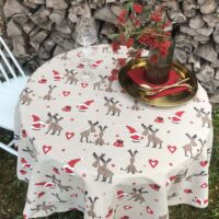 Christmas Reindeer Round Linen Tablecloth