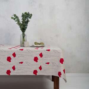 RED POPPIES LINEN TABLECLOTH