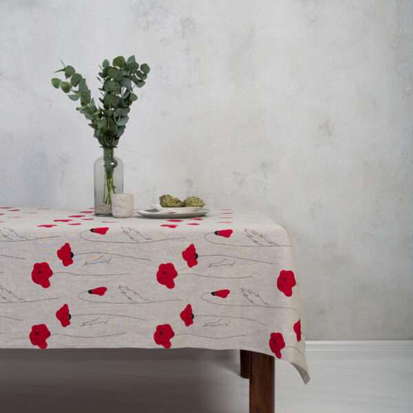 RED POPPIES LINEN TABLECLOTH RED POPPIES LINEN TABLECLOTH