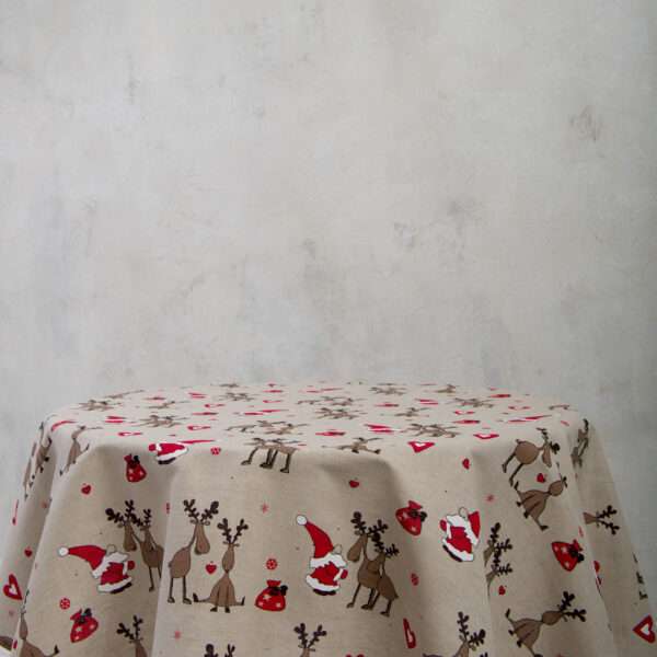 CHRISTMAS REINDEER ROUND LINEN TABLECLOTH CHRISTMAS REINDEER ROUND LINEN TABLECLOTH
