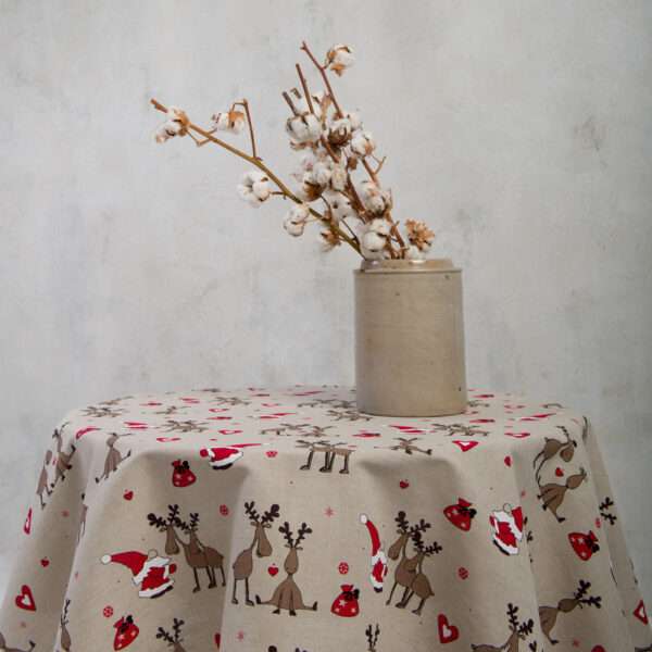 CHRISTMAS REINDEER ROUND LINEN TABLECLOTH CHRISTMAS REINDEER ROUND LINEN TABLECLOTH