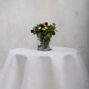 WHITE FLOWER ORNAMENTS ROUND LINEN TABLECLOTH