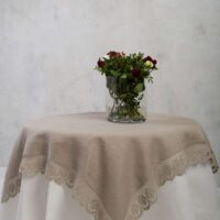 Classic Grey Linen Tablecloth with Lace