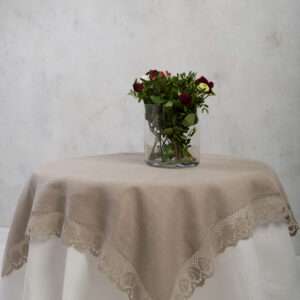 Classic Grey Linen Tablecloth with Lace
