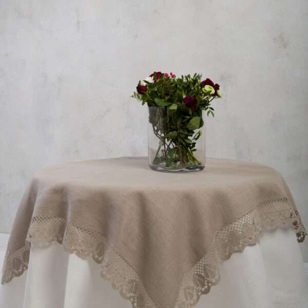 Classic Grey Linen Tablecloth with Lace