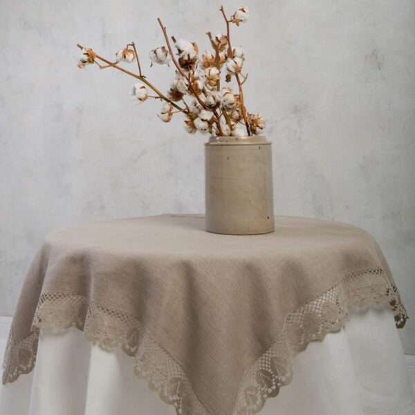 Classic Grey Linen Tablecloth with Lace Classic Grey Linen Tablecloth with Lace