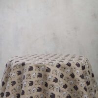 Round linen tablecloth in sheep pattern