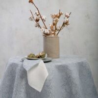 Light Blue Paisley Round Linen Tablecloth