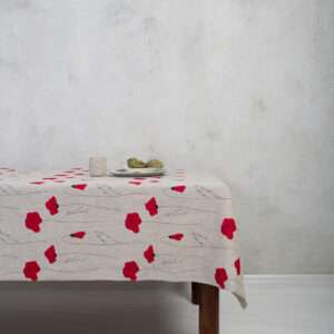 RED POPPIES LINEN TABLECLOTH