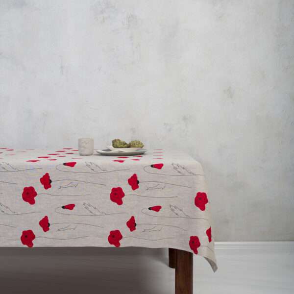 RED POPPIES LINEN TABLECLOTH