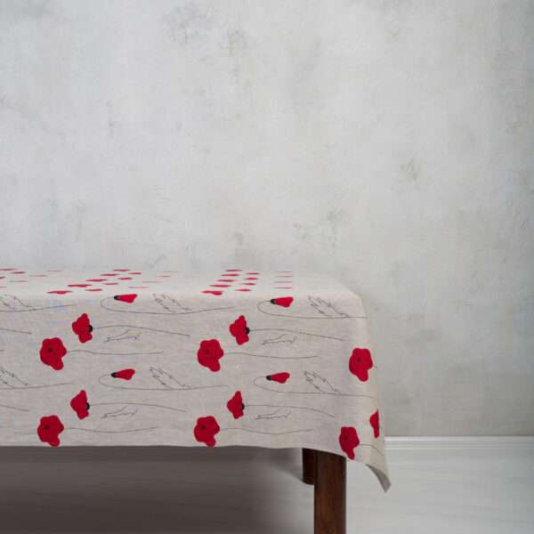 RED POPPIES LINEN TABLECLOTH RED POPPIES LINEN TABLECLOTH