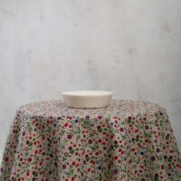 Round linen tablecloth wild strawberry and flowers