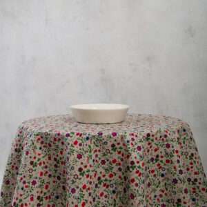 Round linen tablecloth wild strawberry and flowers