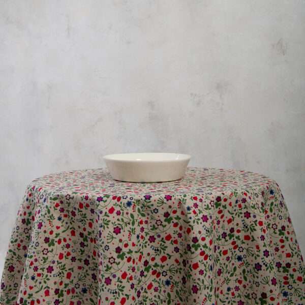 Round linen tablecloth wild strawberry and flowers