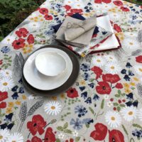 Poppies and Daisies Linen Tablecloth