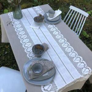 Classic White Linen Runner with Lace