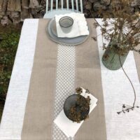 Classic Grey Linen Runner with Lace in the Middle