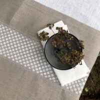 Classic Grey Linen Runner with Lace in the Middle