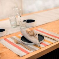 Red, Yellow and Grey Stripes Rustic Linen Placemat