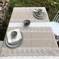 Classic Grey Linen Runner with Lace