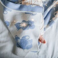 Wool Baby Blanket - Blue Teddy Bear