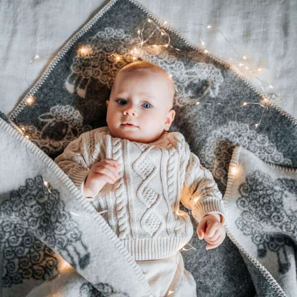 Wool Baby Blanket - Grey Curly Grey BLACK AND BLUE ORNAMENTS LINEN ZIPPER BAG