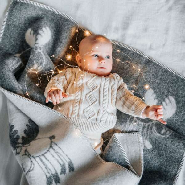 Wool Baby Blanket - Grey Moose Wool Baby Blanket - Grey Moose