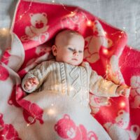 Wool Baby Blanket - Pink Teddy Bear