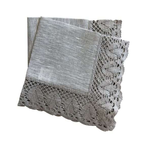 Classic Grey Linen Napkins with Lace Classic Grey Linen Napkins with Lace