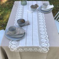 Classic White Linen Runner with Lace