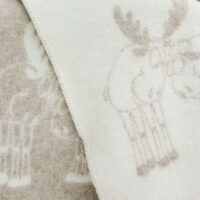 Wool blanket throw - beige reindeers