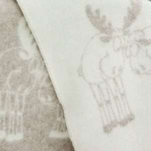 Wool blanket throw - beige reindeers