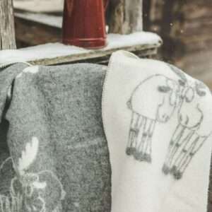 Wool blanket throw - grey reindeers